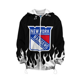 Детская куртка 3D с принтом Нью-Йорк Рейнджерс в Новосибирске, 100% полиэстер | застежка — молния, подол и капюшон оформлены резинкой с фиксаторами, по бокам — два кармана без застежек, один потайной карман на груди, плотность верхнего слоя — 90 г/м2; плотность флисового подклада — 260 г/м2 | Тематика изображения на принте: hockey | new york | new york rangers | nhl | rangers | usa | нхл | нью йорк | нью йорк рейнджерс | рейнджерс | спорт | сша | хоккей | шайба