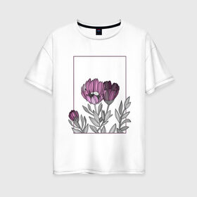 Женская футболка хлопок Oversize с принтом Цветы с тонкими линиями в Новосибирске, 100% хлопок | свободный крой, круглый ворот, спущенный рукав, длина до линии бедер
 | графика | линии | рамка | растение | ртуть | цветы