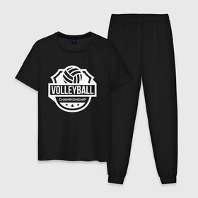 Мужская пижама хлопок с принтом VOLLEYBALL в Новосибирске, 100% хлопок | брюки и футболка прямого кроя, без карманов, на брюках мягкая резинка на поясе и по низу штанин
 | beach | voleybal | volleyball | волебол | волейбол | волейболист | волейболистка | воллейбол | пляжный | я люблю