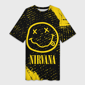 Платье-футболка 3D с принтом NIRVANA   НИРВАНА в Новосибирске,  |  | band | cobain | face | kurt | logo | music | nirvana | rock | rocknroll | группа | кобейн | курт | лого | логотип | музыка | музыкальная | нирвана | рожица | рок | рокнролл | символ