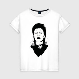 Женская футболка хлопок с принтом David bowie в Новосибирске, 100% хлопок | прямой крой, круглый вырез горловины, длина до линии бедер, слегка спущенное плечо | david bowie | space oddity | дэвид боуи | портрет | рок звезда