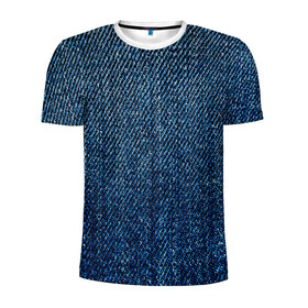 Мужская футболка 3D спортивная с принтом Джинса в Новосибирске, 100% полиэстер с улучшенными характеристиками | приталенный силуэт, круглая горловина, широкие плечи, сужается к линии бедра | Тематика изображения на принте: blue | джинса | джинсовая текстура | текстуры | цвет джинса