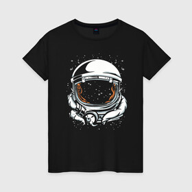 Женская футболка хлопок с принтом Шлем астронавта  в Новосибирске, 100% хлопок | прямой крой, круглый вырез горловины, длина до линии бедер, слегка спущенное плечо | astronaut | cosmos | galaxy | helmet | nasa | roscosmos | roskosmos | soul | space | spaceman | spacesuit | stars | suit | universe | астронавт | вселенная | галактика | душа | звезды | космонавт | космос | мистика | наса | одиночество | рос