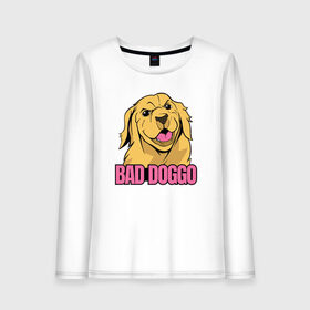 Женский лонгслив хлопок с принтом Bad Doggo в Новосибирске, 100% хлопок |  | boy | doggy | golden | labrador | retriever | smart | smile | агрессивный | голден | девочка | злобный | золотистый | золотой | лабрадор | мальчик | песель | песик | порода | ретривер | собака | собачка | улыбка | умная | ум