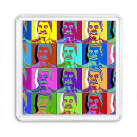 Магнит 55*55 с принтом Stalin pop-art в Новосибирске, Пластик | Размер: 65*65 мм; Размер печати: 55*55 мм | Тематика изображения на принте: chief | color | eyes | moustache | pop art | stalin | view | взгляд | вождь | глаза | поп  арт | сталин | усы | цвет