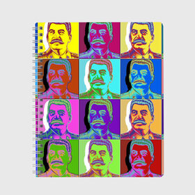 Тетрадь с принтом Stalin pop-art в Новосибирске, 100% бумага | 48 листов, плотность листов — 60 г/м2, плотность картонной обложки — 250 г/м2. Листы скреплены сбоку удобной пружинной спиралью. Уголки страниц и обложки скругленные. Цвет линий — светло-серый
 | chief | color | eyes | moustache | pop art | stalin | view | взгляд | вождь | глаза | поп  арт | сталин | усы | цвет