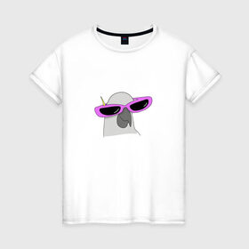 Женская футболка хлопок с принтом Попугай в очках в Новосибирске, 100% хлопок | прямой крой, круглый вырез горловины, длина до линии бедер, слегка спущенное плечо | mem | мем | мультяшный | персонаж | попугай в очках | прикол | птица | рисунок | смешной попугай | юмор