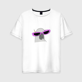 Женская футболка хлопок Oversize с принтом Попугай в очках в Новосибирске, 100% хлопок | свободный крой, круглый ворот, спущенный рукав, длина до линии бедер
 | mem | мем | мультяшный | персонаж | попугай в очках | прикол | птица | рисунок | смешной попугай | юмор