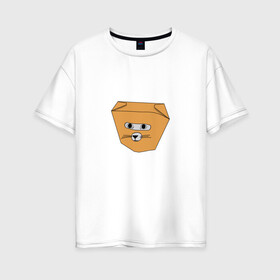 Женская футболка хлопок Oversize с принтом Кот и бумажный пакет в Новосибирске, 100% хлопок | свободный крой, круглый ворот, спущенный рукав, длина до линии бедер
 | cat | mem | животные | кот и пакет | кот с коробкой | котик | кошка | мем | прикол | смешной кот | юмор