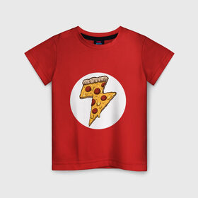 Детская футболка хлопок с принтом PIZZA-HERO в Новосибирске, 100% хлопок | круглый вырез горловины, полуприлегающий силуэт, длина до линии бедер | flash | food | hero | pizza | shaldon | еда | коммиксы | молния | пиццабгерой | фастфуд. | флэш | шелдон
