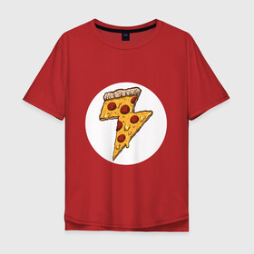 Мужская футболка хлопок Oversize с принтом PIZZA-HERO в Новосибирске, 100% хлопок | свободный крой, круглый ворот, “спинка” длиннее передней части | flash | food | hero | pizza | shaldon | еда | коммиксы | молния | пиццабгерой | фастфуд. | флэш | шелдон