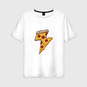 Женская футболка хлопок Oversize с принтом PIZZA-HERO в Новосибирске, 100% хлопок | свободный крой, круглый ворот, спущенный рукав, длина до линии бедер
 | flash | food | hero | pizza | shaldon | еда | коммиксы | молния | пиццабгерой | фастфуд. | флэш | шелдон