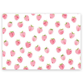 Поздравительная открытка с принтом Нежная клубника в Новосибирске, 100% бумага | плотность бумаги 280 г/м2, матовая, на обратной стороне линовка и место для марки
 | арт | белый | зеленый | клубника | листья | рисунок | розовый | розовый рисунок | фрукт | фрукты | штамп | ягода | ягоды