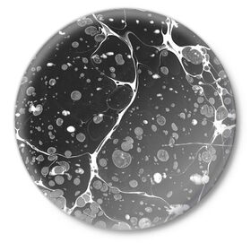 Значок с принтом Черный Мрамор в Новосибирске,  металл | круглая форма, металлическая застежка в виде булавки | Тематика изображения на принте: абстракция | минимализм | мрамор | рисунок | черный мрамор