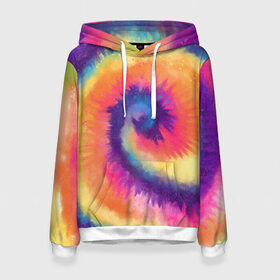 Женская толстовка 3D с принтом TIE-DYE MULTICOLOR в Новосибирске, 100% полиэстер  | двухслойный капюшон со шнурком для регулировки, мягкие манжеты на рукавах и по низу толстовки, спереди карман-кенгуру с мягким внутренним слоем. | dye | multicolor | tie | trend | акварель | брызги | градиент | дай | колор | краски | красочная | мульти | потёки | пятна | радуга | радужная | тай | тайдай | текстура | тренд | хиппи