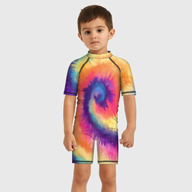 Детский купальный костюм 3D с принтом TIE-DYE MULTICOLOR в Новосибирске, Полиэстер 85%, Спандекс 15% | застежка на молнии на спине | dye | multicolor | tie | trend | акварель | брызги | градиент | дай | колор | краски | красочная | мульти | потёки | пятна | радуга | радужная | тай | тайдай | текстура | тренд | хиппи