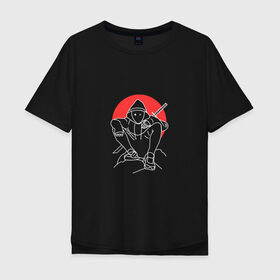 Мужская футболка хлопок Oversize с принтом Самурай в Новосибирске, 100% хлопок | свободный крой, круглый ворот, “спинка” длиннее передней части | ninja | samurai | закат | катана | меч | ниндзя | самурай | человек | япония