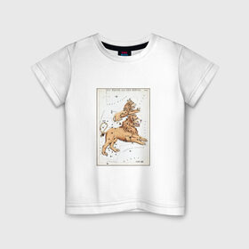 Детская футболка хлопок с принтом Leo в Новосибирске, 100% хлопок | круглый вырез горловины, полуприлегающий силуэт, длина до линии бедер | art | beast | constellations | leo | print | stars | vintage | zodiac | арт | винтаж | звезды | зверь | знак зодиака | зодиак | лев | созвездия