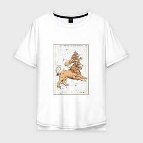 Мужская футболка хлопок Oversize с принтом Leo в Новосибирске, 100% хлопок | свободный крой, круглый ворот, “спинка” длиннее передней части | art | beast | constellations | leo | print | stars | vintage | zodiac | арт | винтаж | звезды | зверь | знак зодиака | зодиак | лев | созвездия