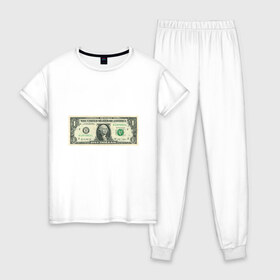 Женская пижама хлопок с принтом One dollar в Новосибирске, 100% хлопок | брюки и футболка прямого кроя, без карманов, на брюках мягкая резинка на поясе и по низу штанин | bill | dollar | one | богатство | деньги | доллары | монеты | один | сша