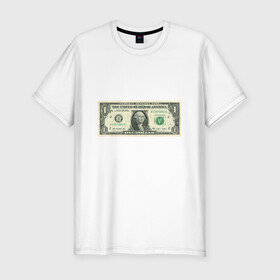 Мужская футболка хлопок Slim с принтом One dollar в Новосибирске, 92% хлопок, 8% лайкра | приталенный силуэт, круглый вырез ворота, длина до линии бедра, короткий рукав | bill | dollar | one | богатство | деньги | доллары | монеты | один | сша