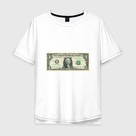 Мужская футболка хлопок Oversize с принтом One dollar в Новосибирске, 100% хлопок | свободный крой, круглый ворот, “спинка” длиннее передней части | bill | dollar | one | богатство | деньги | доллары | монеты | один | сша
