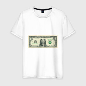Мужская футболка хлопок с принтом One dollar в Новосибирске, 100% хлопок | прямой крой, круглый вырез горловины, длина до линии бедер, слегка спущенное плечо. | bill | dollar | one | богатство | деньги | доллары | монеты | один | сша