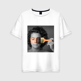 Женская футболка хлопок Oversize с принтом портрет в Новосибирске, 100% хлопок | свободный крой, круглый ворот, спущенный рукав, длина до линии бедер
 | девушка | искусство | краска | полоса | портрет