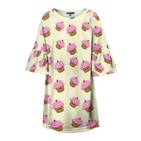 Детское платье 3D с принтом Кексы в Новосибирске, 100% полиэстер | прямой силуэт, чуть расширенный к низу. Круглая горловина, на рукавах — воланы | арт | выпечка | еда | кекс | кексик | кексы | рисунок | розовый | салатовый