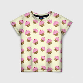 Детская футболка 3D с принтом Кексы в Новосибирске, 100% гипоаллергенный полиэфир | прямой крой, круглый вырез горловины, длина до линии бедер, чуть спущенное плечо, ткань немного тянется | арт | выпечка | еда | кекс | кексик | кексы | рисунок | розовый | салатовый