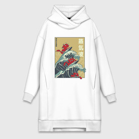 Платье-худи хлопок с принтом Dragons Surfing в Новосибирске,  |  | big | great | hokusai | japan | japanese | kanagawa | kanji | retrowave | style | wave | большая | вапорвейв | великая | волна | дракон | дракончики | драконы | иероглифы | канагава | кандзи | паровая волна | ретровейв | серф | серфиг | стил