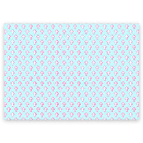 Поздравительная открытка с принтом Розовые крестики в Новосибирске, 100% бумага | плотность бумаги 280 г/м2, матовая, на обратной стороне линовка и место для марки
 | арт | белый | готика | крест | крестики | кресты | рисунок | розовый | синий