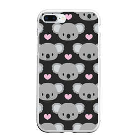 Чехол для iPhone 7Plus/8 Plus матовый с принтом Мордочки коал в Новосибирске, Силикон | Область печати: задняя сторона чехла, без боковых панелей | арт | коал | коала | коалы | любовь | медведь | медвежонок | мордочка | мордочки | рисунок | сердечки | сердце | серый | тёмный | чёрный