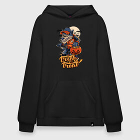 Худи SuperOversize хлопок с принтом Trick or treat. Хэллоуин в Новосибирске, 70% хлопок, 30% полиэстер, мягкий начес внутри | карман-кенгуру, эластичная резинка на манжетах и по нижней кромке, двухслойный капюшон
 | halloween | helloween | trick or treat | монстры | приколы | тыква | ужасы | хеллоуин | хэллоуин