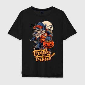 Мужская футболка хлопок Oversize с принтом Trick or treat. Хэллоуин в Новосибирске, 100% хлопок | свободный крой, круглый ворот, “спинка” длиннее передней части | Тематика изображения на принте: halloween | helloween | trick or treat | монстры | приколы | тыква | ужасы | хеллоуин | хэллоуин