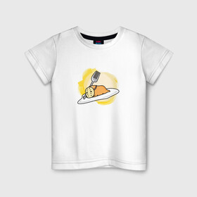 Детская футболка хлопок с принтом Gandetama в Новосибирске, 100% хлопок | круглый вырез горловины, полуприлегающий силуэт, длина до линии бедер | gudetama | аниме | гудетама | желток | стекающее яйцо | уставшее яйцо | яйца