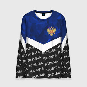 Мужской лонгслив 3D с принтом RUSSIA | BLUE DIAMOND в Новосибирске, 100% полиэстер | длинные рукава, круглый вырез горловины, полуприлегающий силуэт | russia | sport | герб | империя | имперский | патриот | патриотизм | российская | россия | русский | спорт | страны | флаг | я русский