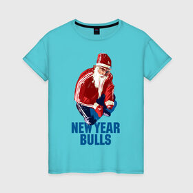 Женская футболка хлопок с принтом New Year bulls в Новосибирске, 100% хлопок | прямой крой, круглый вырез горловины, длина до линии бедер, слегка спущенное плечо | beard | guy | new year | pose | santa claus | борода | новый год | парень