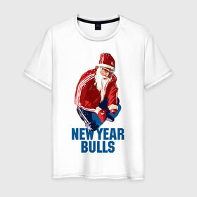 Мужская футболка хлопок с принтом New Year bulls в Новосибирске, 100% хлопок | прямой крой, круглый вырез горловины, длина до линии бедер, слегка спущенное плечо. | beard | guy | new year | pose | santa claus | борода | новый год | парень