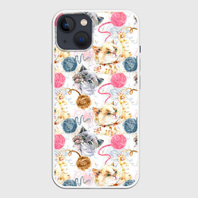 Чехол для iPhone 13 с принтом Милые котики с клубками пряжи в Новосибирске,  |  | абстракция | клубок | кот | котик | коты | кошка | кошки | линия | милота | милые | милый | мяу | нейтральная | пряжа | стиль | текстуры | узоры