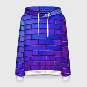 Женская толстовка 3D с принтом Brick в Новосибирске, 100% полиэстер  | двухслойный капюшон со шнурком для регулировки, мягкие манжеты на рукавах и по низу толстовки, спереди карман-кенгуру с мягким внутренним слоем. | blue | brick | purple | texture | wall | кирпич | кирпичный | синий | стена | текстура | фиолетовый
