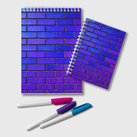 Блокнот с принтом Brick в Новосибирске, 100% бумага | 48 листов, плотность листов — 60 г/м2, плотность картонной обложки — 250 г/м2. Листы скреплены удобной пружинной спиралью. Цвет линий — светло-серый
 | blue | brick | purple | texture | wall | кирпич | кирпичный | синий | стена | текстура | фиолетовый