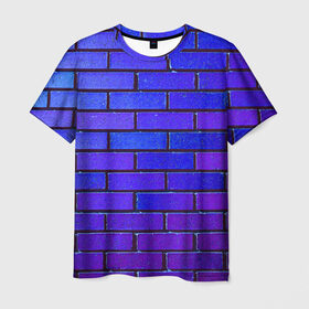 Мужская футболка 3D с принтом Brick в Новосибирске, 100% полиэфир | прямой крой, круглый вырез горловины, длина до линии бедер | Тематика изображения на принте: blue | brick | purple | texture | wall | кирпич | кирпичный | синий | стена | текстура | фиолетовый