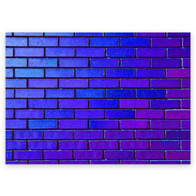 Поздравительная открытка с принтом Brick в Новосибирске, 100% бумага | плотность бумаги 280 г/м2, матовая, на обратной стороне линовка и место для марки
 | Тематика изображения на принте: blue | brick | purple | texture | wall | кирпич | кирпичный | синий | стена | текстура | фиолетовый