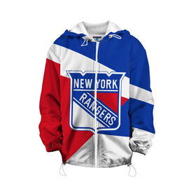 Детская куртка 3D с принтом Нью-Йорк Рейнджерс в Новосибирске, 100% полиэстер | застежка — молния, подол и капюшон оформлены резинкой с фиксаторами, по бокам — два кармана без застежек, один потайной карман на груди, плотность верхнего слоя — 90 г/м2; плотность флисового подклада — 260 г/м2 | Тематика изображения на принте: hockey | new york | new york rangers | nhl | rangers | usa | нхл | нью йорк | нью йорк рейнджерс | рейнджерс | спорт | сша | хоккей | шайба