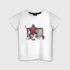 Детская футболка хлопок с принтом Хоккейный вратарь в Новосибирске, 100% хлопок | круглый вырез горловины, полуприлегающий силуэт, длина до линии бедер | 