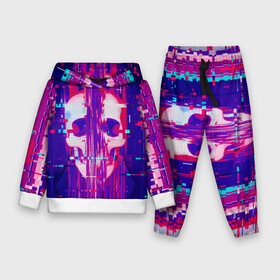 Детский костюм 3D (с толстовкой) с принтом Skull glitch в Новосибирске,  |  | color | fashion | glitch | jaw | skull | vanguard | авангард | глитч | мода | пасть | цвет | череп