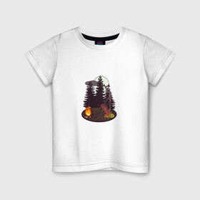 Детская футболка хлопок с принтом Siren head у костра в Новосибирске, 100% хлопок | круглый вырез горловины, полуприлегающий силуэт, длина до линии бедер | siren head | sirenhead | герой | костер | лес | монстр | огонь | персонаж | сирена | сиреноголовый | хоррор | чудовище