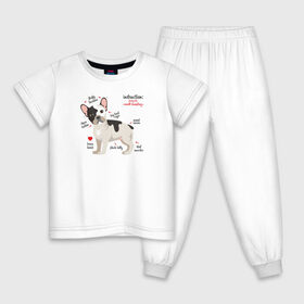 Детская пижама хлопок с принтом Французский бульдог funny pet в Новосибирске, 100% хлопок |  брюки и футболка прямого кроя, без карманов, на брюках мягкая резинка на поясе и по низу штанин
 | Тематика изображения на принте: bulldog | dog | french bulldog | funny | honey | pet | бульдог | бульдожка | девушкам | забавный | инструкция | кутенок | милый | пес | песик | питомцы | прикольный | пушистый | сердечко | смешной | собака