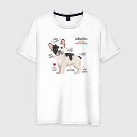 Мужская футболка хлопок с принтом Французский бульдог funny pet в Новосибирске, 100% хлопок | прямой крой, круглый вырез горловины, длина до линии бедер, слегка спущенное плечо. | bulldog | dog | french bulldog | funny | honey | pet | бульдог | бульдожка | девушкам | забавный | инструкция | кутенок | милый | пес | песик | питомцы | прикольный | пушистый | сердечко | смешной | собака